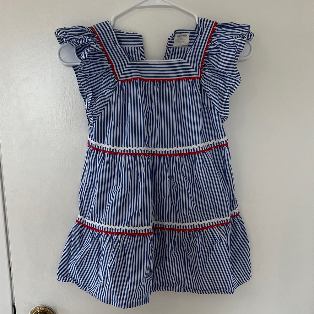 Crewcuts Navy and White Striped Dress with Red Trim